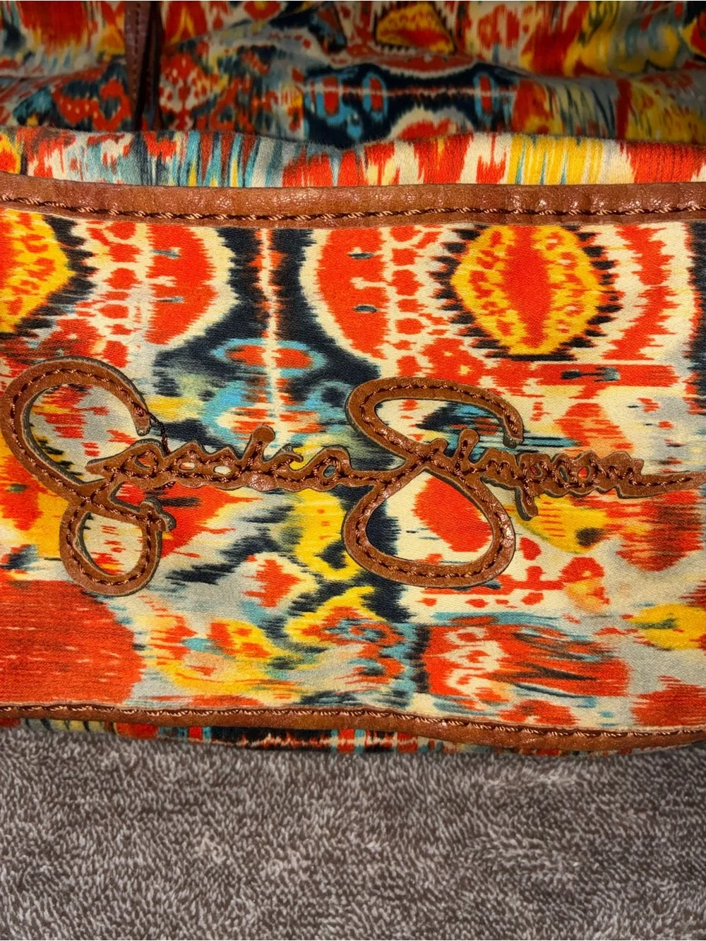 Jessica Simpson Bohemian Ikat Hobo Crescent Shoulder Bag Slouchy Vibrant 18X11”